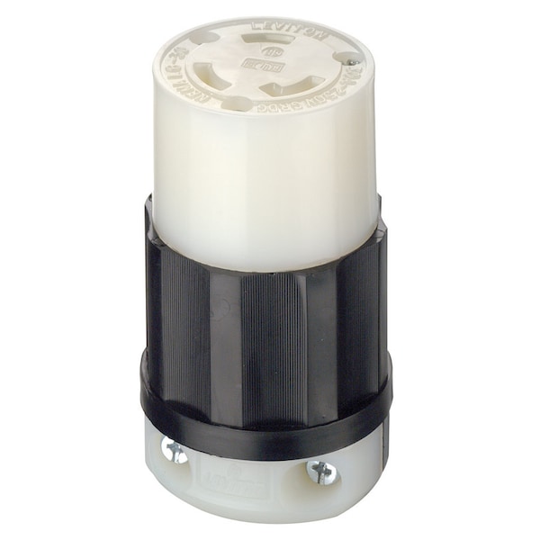 Locking Connector, L6-30R, 30 A, 250V AC, Single Phase, 2 Pole, Screw Terminals, Black, White